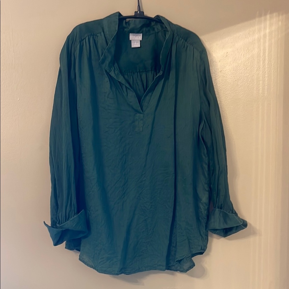 Chico's Green Notched Collar Relaxed Blouse